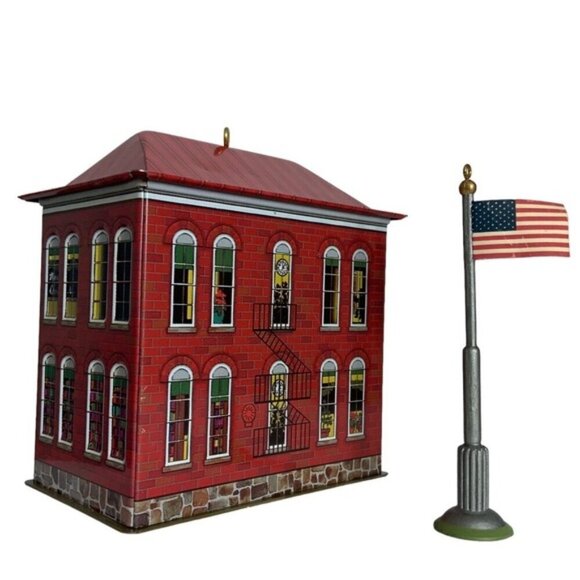 Hallmark Vintage Schoolhouse Patriotic Flag Keepsake Ornament Metal Christmas - Picture 4 of 15